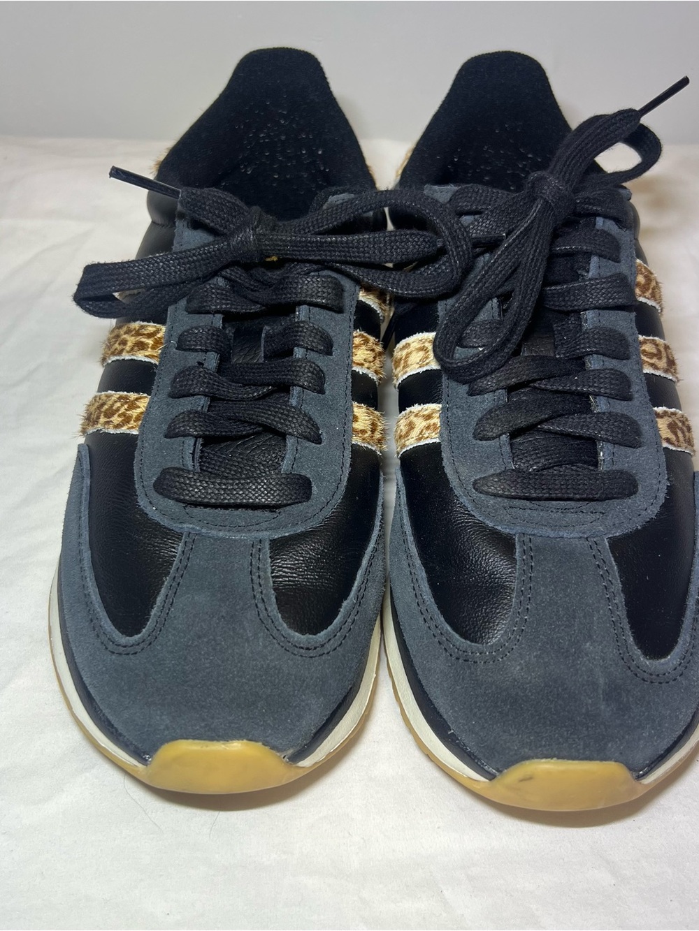 adidas Women's Black Sneakers with Leopard-Print Stripes